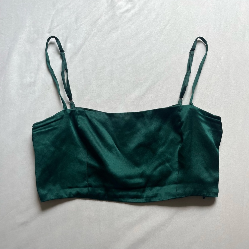 REFORMATION emerald green silk cropped sleeveless tank top